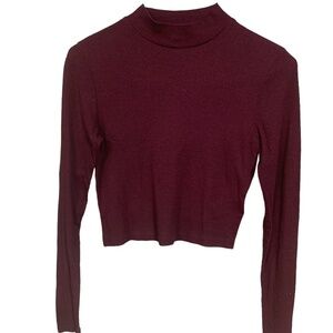 Women's Burgundy Long-sleeve Crop-Top